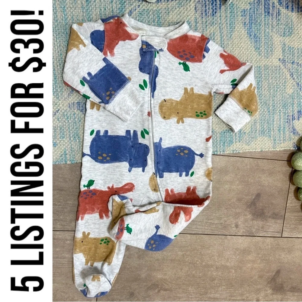 Carter's Hippos Theme Zip Footies One Piece Sleep & Play Size 6 Months Baby Boy